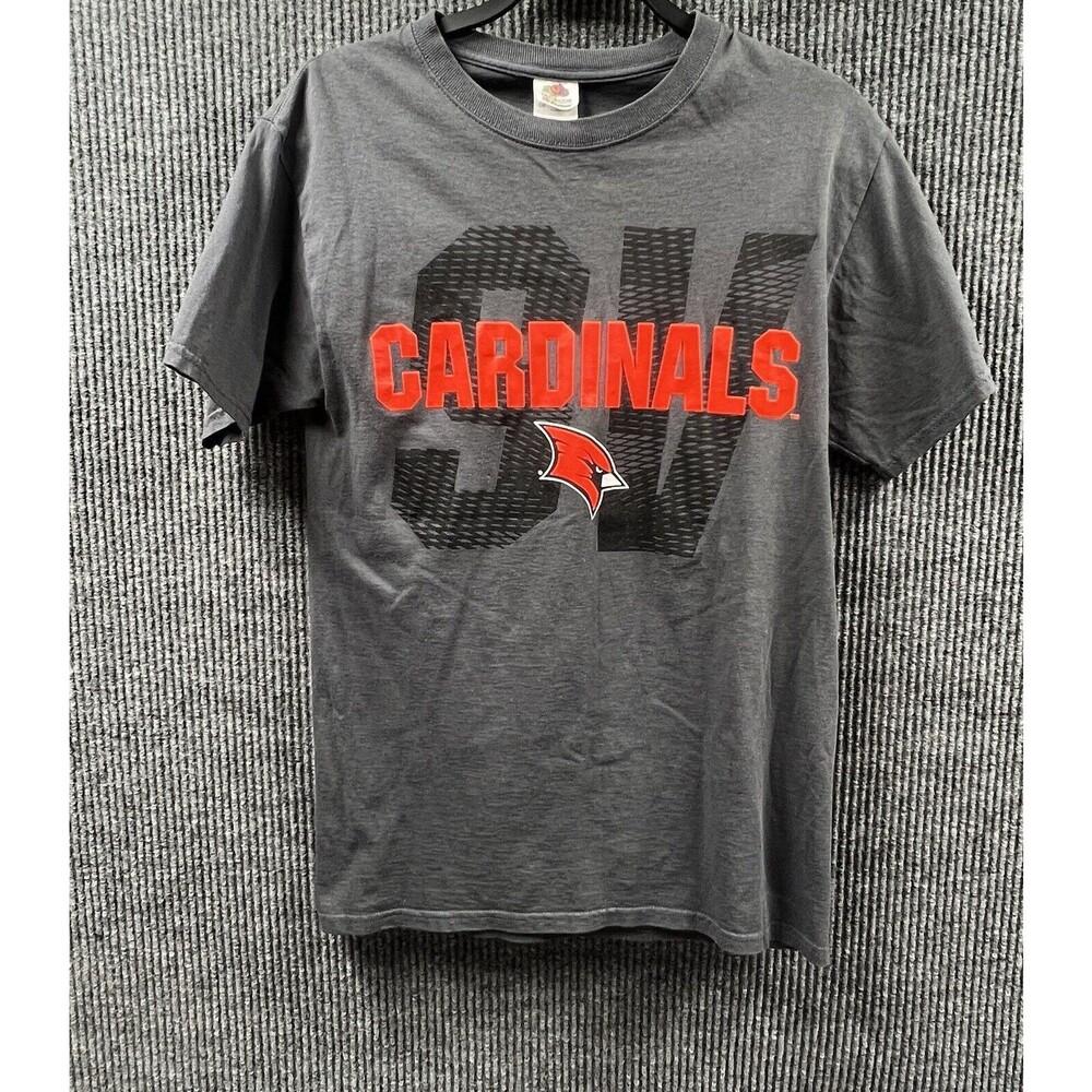 Cardinals 9V Red Bird T-Shirt Mens Small Gray Red Graphic Front Cotton Pullover